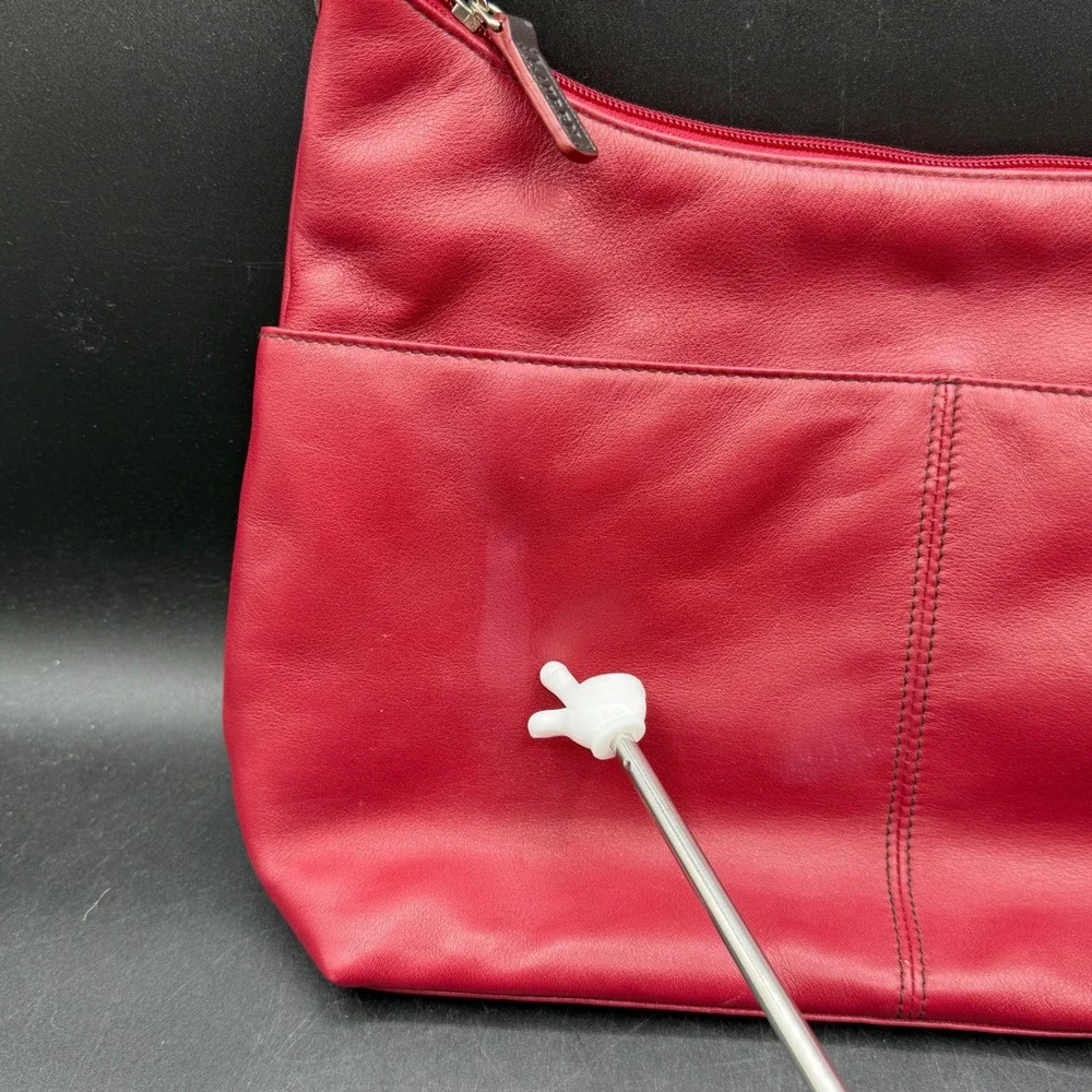 Lauren Ralph Lauren Red Leather Hobo‎ Shoulder Bag Purse Front Pocket RL Logo